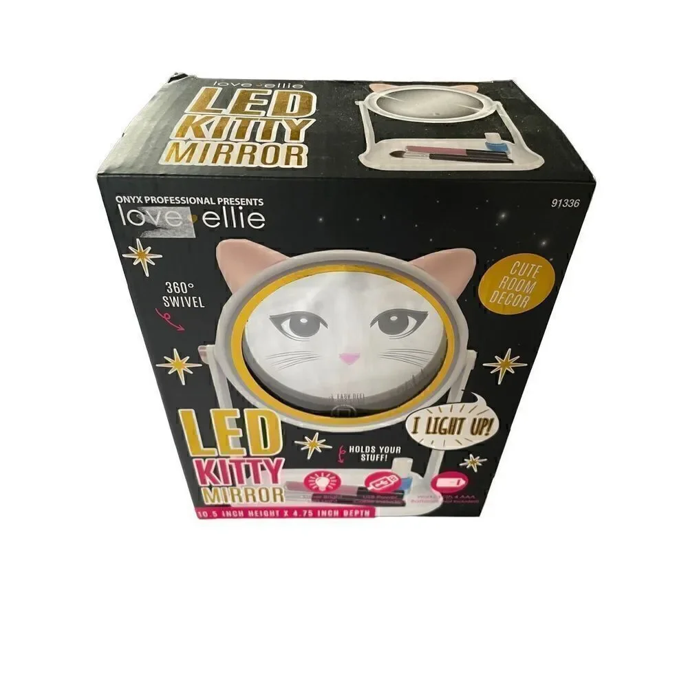 Love Ellie Onyx LED Kitty Makeup Mirror with Storage  USB Charge Dimmable
